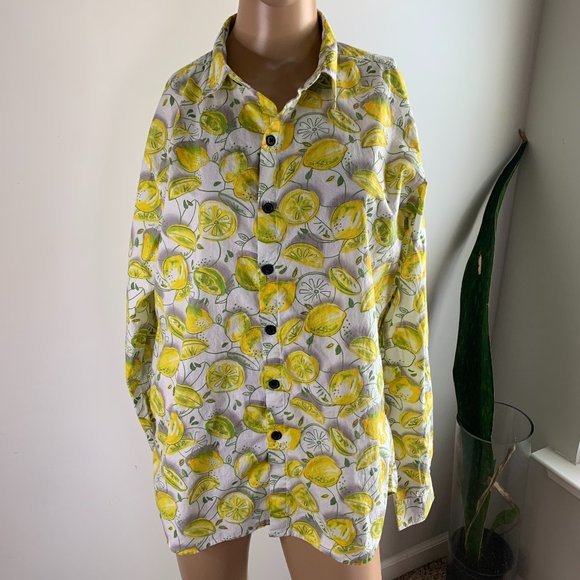 Jogal Tops Jogal Long Sleeve Button Down Lemon Shirt Size Medium